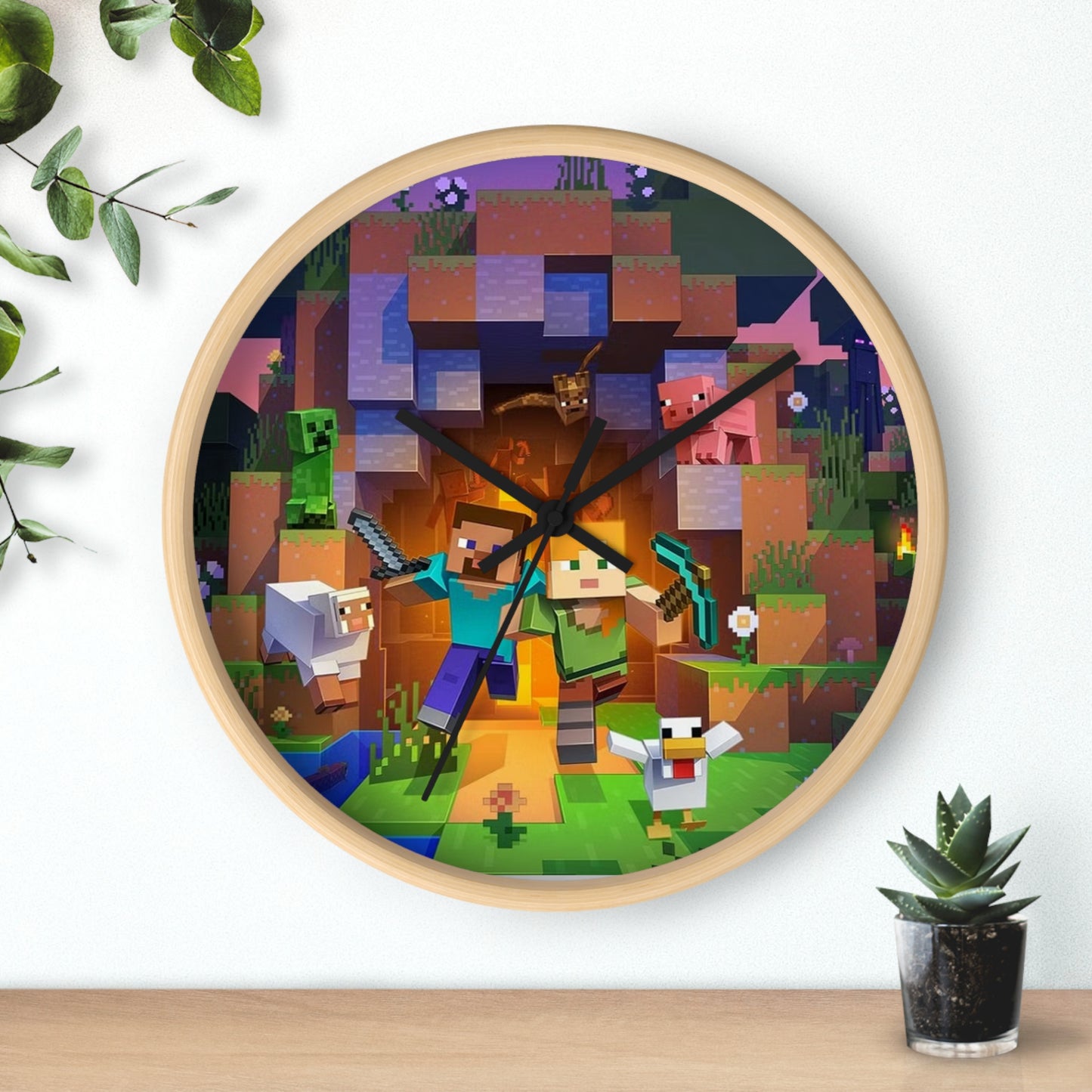 Minecraft Adventure Wall Clock, Gamer Decor, Kids Room, Video Game Gift, Unique Wall Art, Minecraft Fan