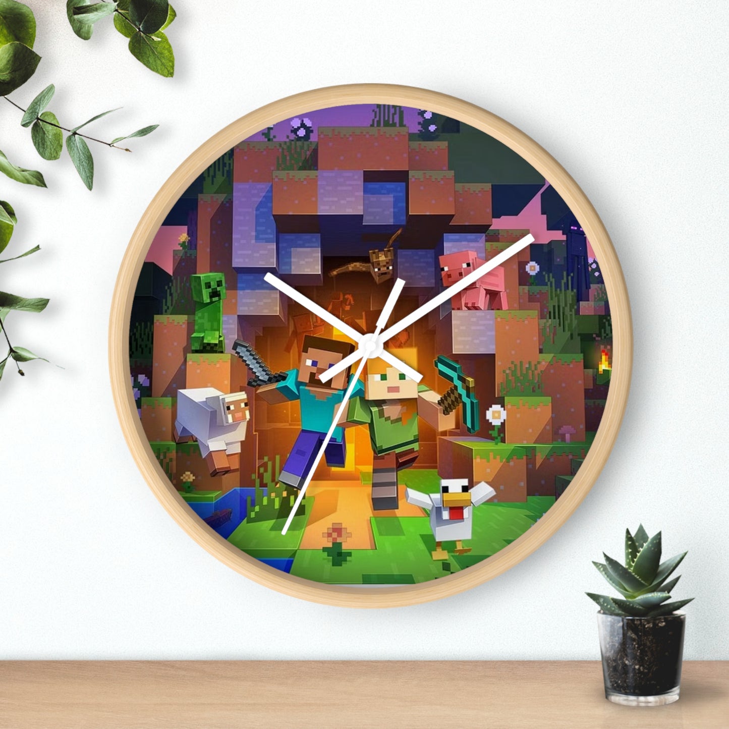 Minecraft Adventure Wall Clock, Gamer Decor, Kids Room, Video Game Gift, Unique Wall Art, Minecraft Fan