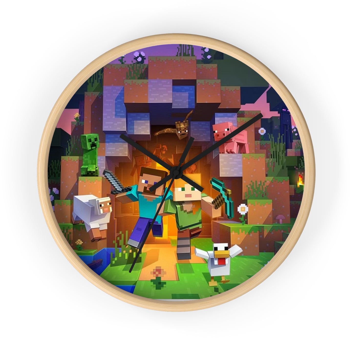Minecraft Adventure Wall Clock, Gamer Decor, Kids Room, Video Game Gift, Unique Wall Art, Minecraft Fan